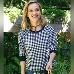 Draper James Natalie Sweatshirt in Dark Navy Gingham Size Medium